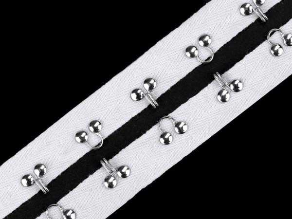 Köperband Weiß Breite 20mm mit Haken und Ösen
